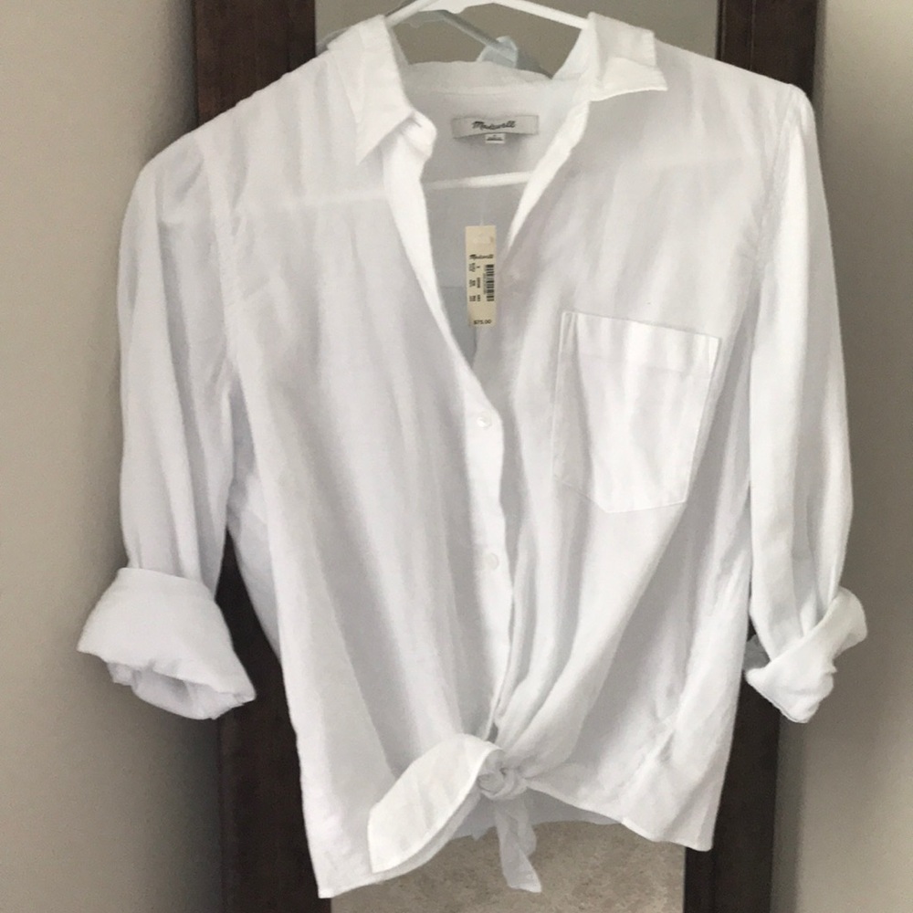 Madewell tie-front button down; Small. NWT